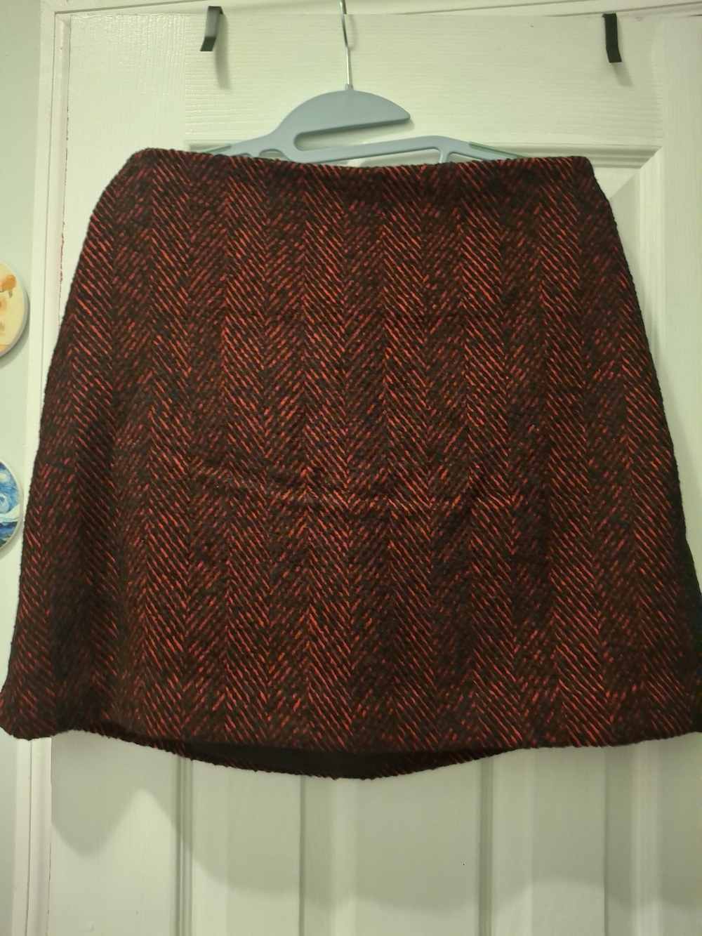 LOFT Red and Black Herringbone A-Line Skirt